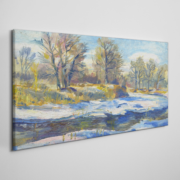 Foto auf leinwand Winterlandschaft mit einem Fluss
