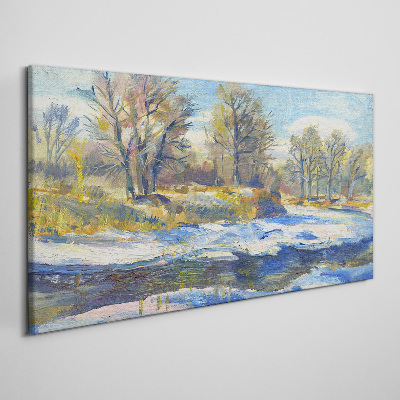 Foto auf leinwand Winterlandschaft mit einem Fluss