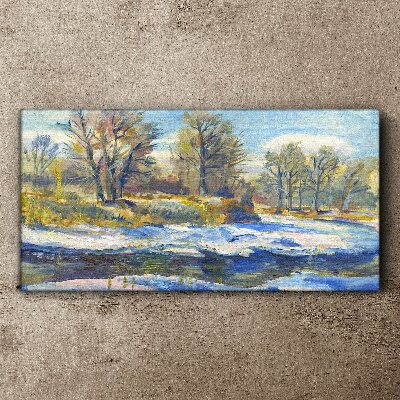 Foto auf leinwand Winterlandschaft mit einem Fluss