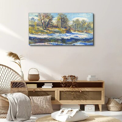 Foto auf leinwand Winterlandschaft mit einem Fluss