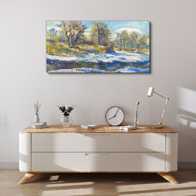 Foto auf leinwand Winterlandschaft mit einem Fluss