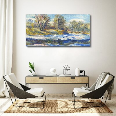 Foto auf leinwand Winterlandschaft mit einem Fluss