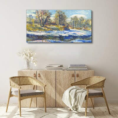 Foto auf leinwand Winterlandschaft mit einem Fluss