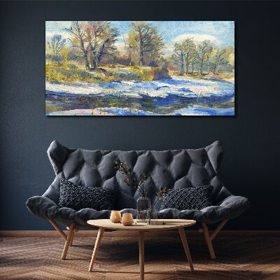 Foto auf leinwand Winterlandschaft mit einem Fluss