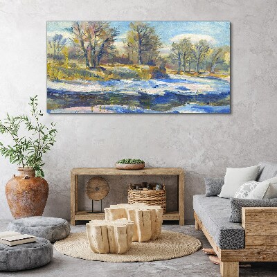 Foto auf leinwand Winterlandschaft mit einem Fluss