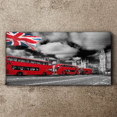 Wandbild Rote Londoner Busse mit britischer Flagge