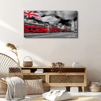 Wandbild Rote Londoner Busse mit britischer Flagge