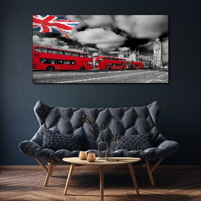Wandbild Rote Londoner Busse mit britischer Flagge