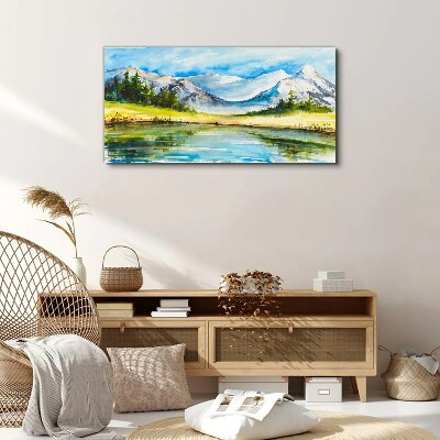 Bild auf leinwand Berglandschaft in Aquarell