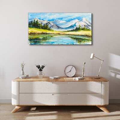 Bild auf leinwand Berglandschaft in Aquarell