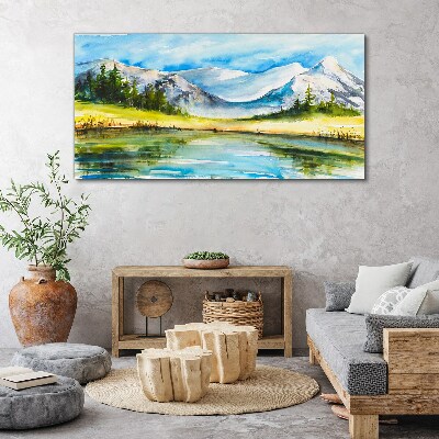 Bild auf leinwand Berglandschaft in Aquarell
