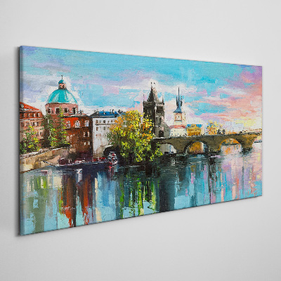 Foto leinwand Stadt-Fluss-Brücke-Himmel