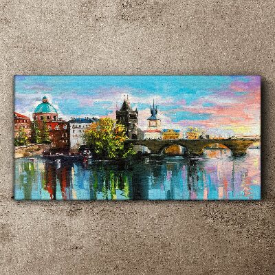 Foto leinwand Stadt-Fluss-Brücke-Himmel