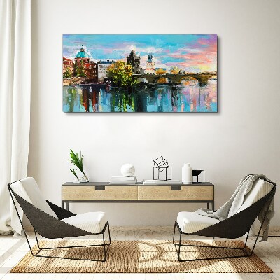 Foto leinwand Stadt-Fluss-Brücke-Himmel