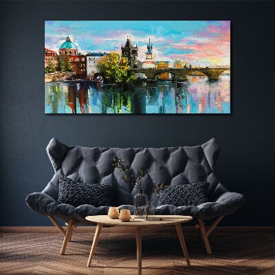 Foto leinwand Stadt-Fluss-Brücke-Himmel