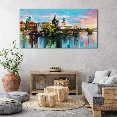 Foto leinwand Stadt-Fluss-Brücke-Himmel