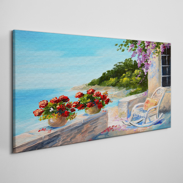 Foto auf leinwand Blumen und Meer in einer sonnigen Landschaft
