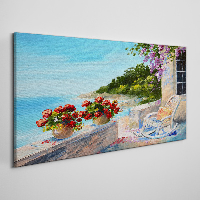 Foto auf leinwand Blumen und Meer in einer sonnigen Landschaft