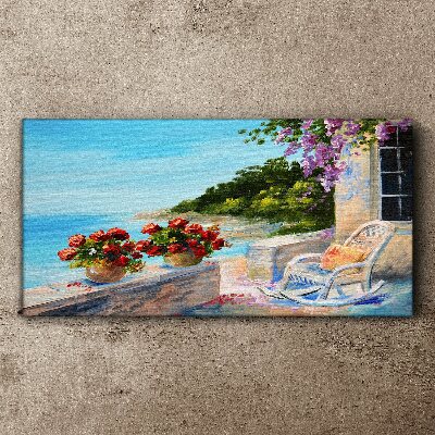 Foto auf leinwand Blumen und Meer in einer sonnigen Landschaft