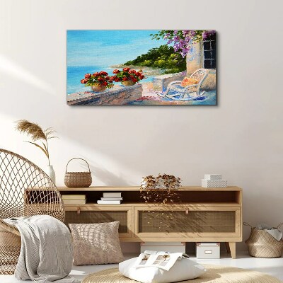 Foto auf leinwand Blumen und Meer in einer sonnigen Landschaft