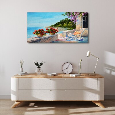 Foto auf leinwand Blumen und Meer in einer sonnigen Landschaft