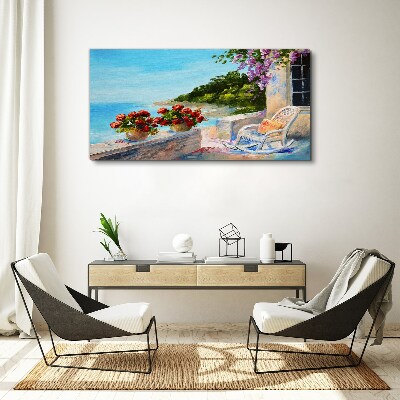 Foto auf leinwand Blumen und Meer in einer sonnigen Landschaft