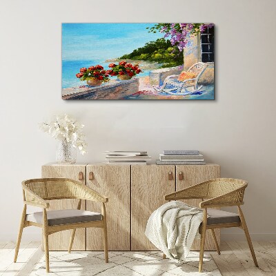 Foto auf leinwand Blumen und Meer in einer sonnigen Landschaft