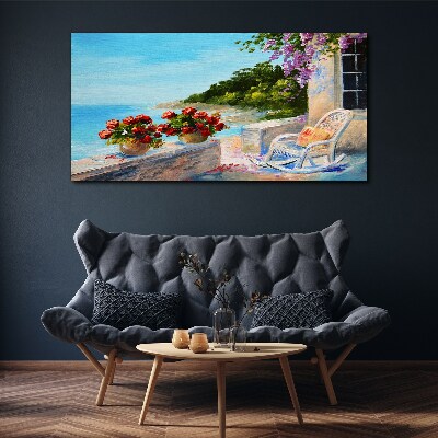 Foto auf leinwand Blumen und Meer in einer sonnigen Landschaft