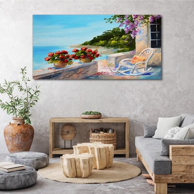 Foto auf leinwand Blumen und Meer in einer sonnigen Landschaft