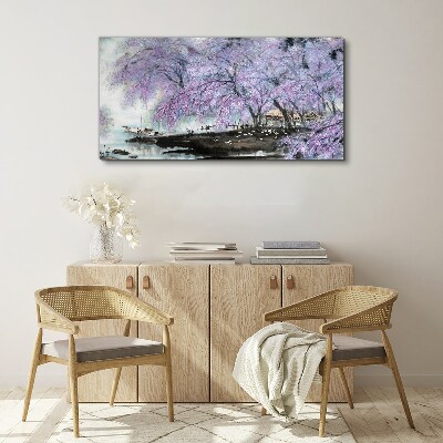 Bild auf leinwand Bäume Blumen Boote