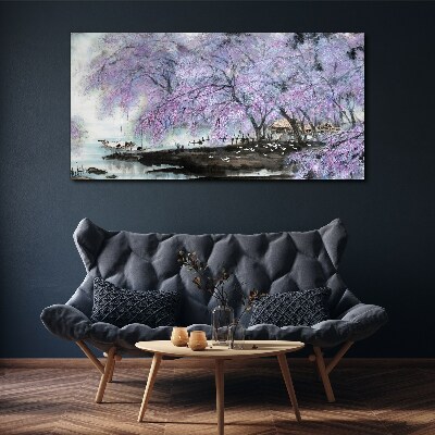 Bild auf leinwand Bäume Blumen Boote