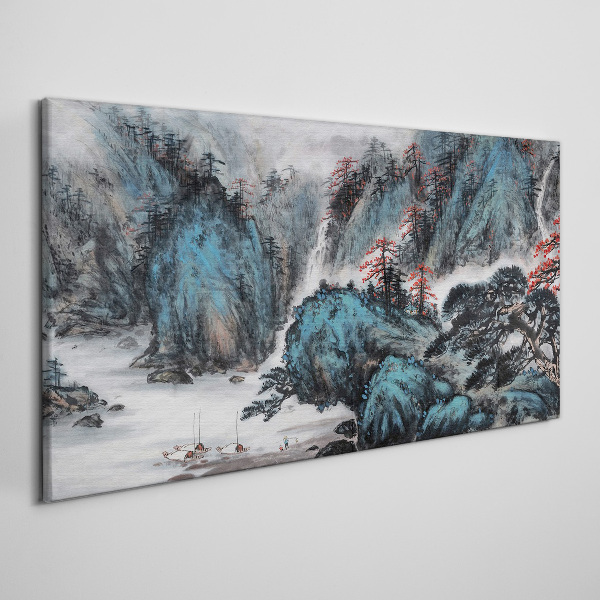 Foto auf leinwand Friedliche Berglandschaft mit Wasserfall