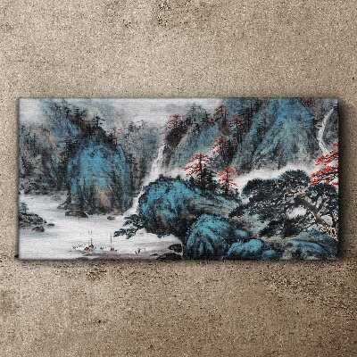 Foto auf leinwand Friedliche Berglandschaft mit Wasserfall