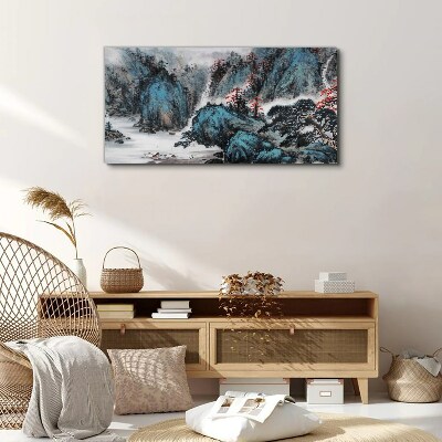 Foto auf leinwand Friedliche Berglandschaft mit Wasserfall