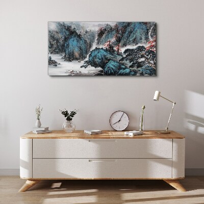 Foto auf leinwand Friedliche Berglandschaft mit Wasserfall