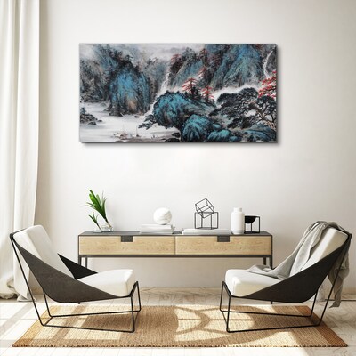 Foto auf leinwand Friedliche Berglandschaft mit Wasserfall