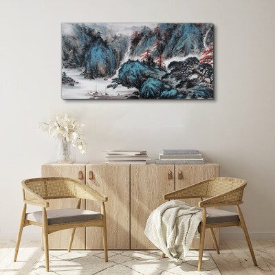 Foto auf leinwand Friedliche Berglandschaft mit Wasserfall