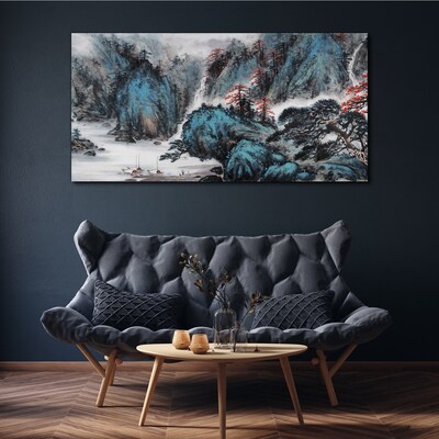 Foto auf leinwand Friedliche Berglandschaft mit Wasserfall