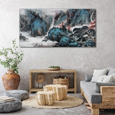 Foto auf leinwand Friedliche Berglandschaft mit Wasserfall