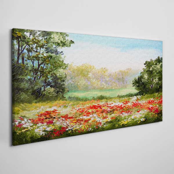 Wandbild Blumenlandschaft eines Sommermorgens