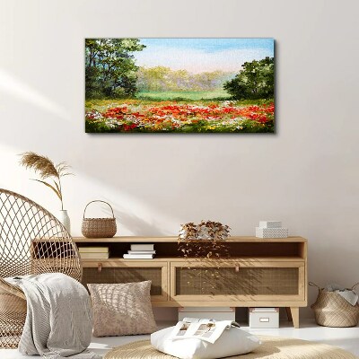 Wandbild Blumenlandschaft eines Sommermorgens