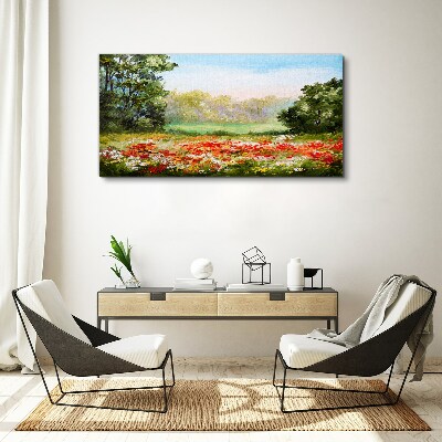 Wandbild Blumenlandschaft eines Sommermorgens