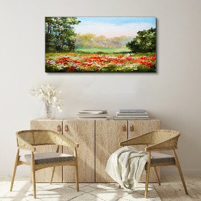 Wandbild Blumenlandschaft eines Sommermorgens