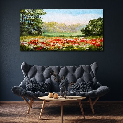 Wandbild Blumenlandschaft eines Sommermorgens