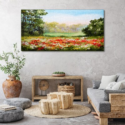 Wandbild Blumenlandschaft eines Sommermorgens
