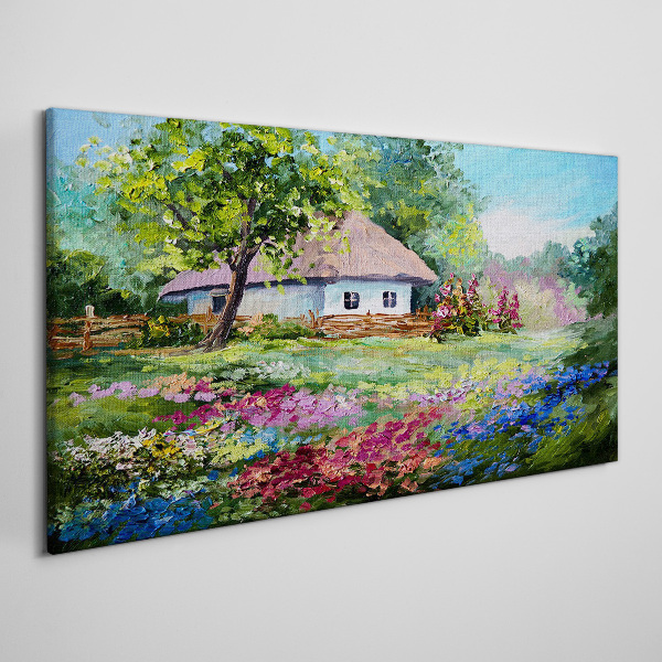 Foto auf leinwand Ländliche Landschaft mit Blumen