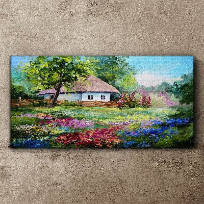 Foto auf leinwand Ländliche Landschaft mit Blumen
