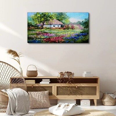 Foto auf leinwand Ländliche Landschaft mit Blumen