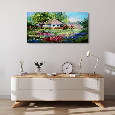 Foto auf leinwand Ländliche Landschaft mit Blumen