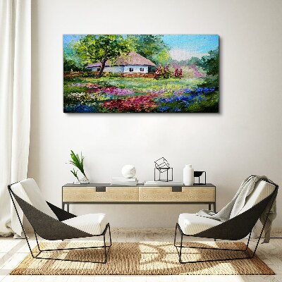 Foto auf leinwand Ländliche Landschaft mit Blumen